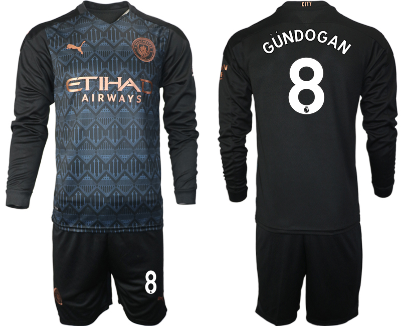 Men 2021 Manchester city home long sleeve #8 soccer jerseys->youth soccer jersey->Youth Jersey